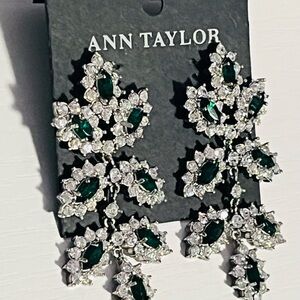 NEW Ann Taylor Emerald Green Crystal Statement Earrings